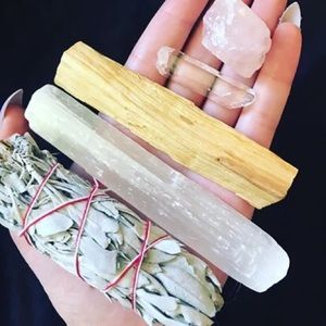 Smudge Incense Crystal Selenite Sage Palo Santo